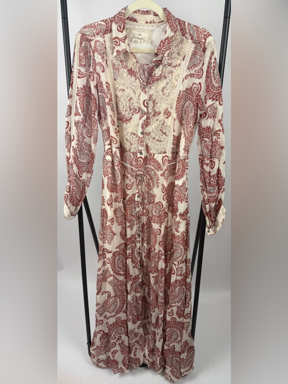 Anthropologie Allaire Embroidered Paisley Lace Bib Maxi Shirtdress Size M $228 - Picture 6 of 10